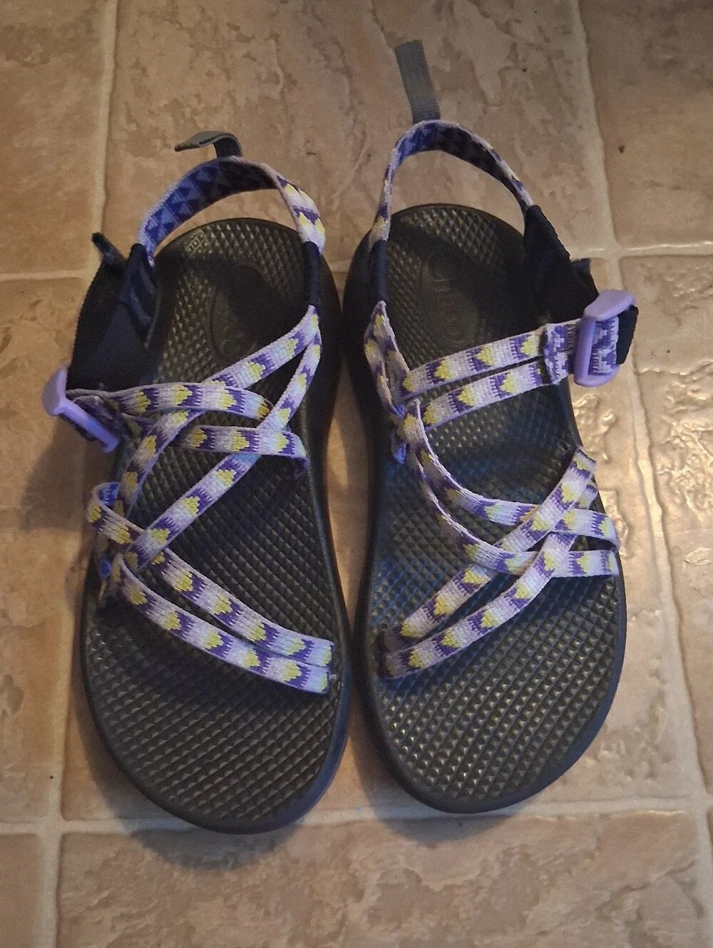 Chaco Kids Sandals Purple Yellow Patterned Straps